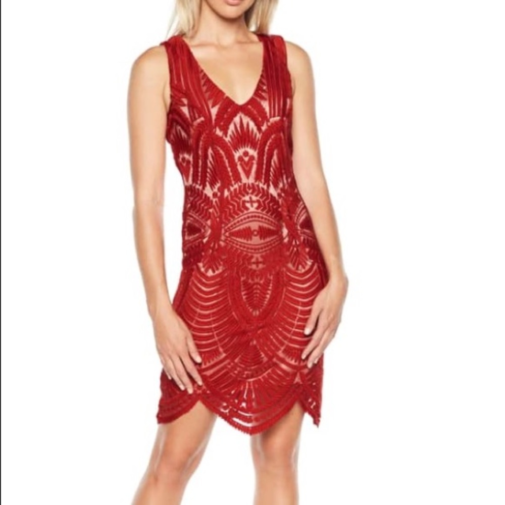 Bardot Embroidered Mesh Dress